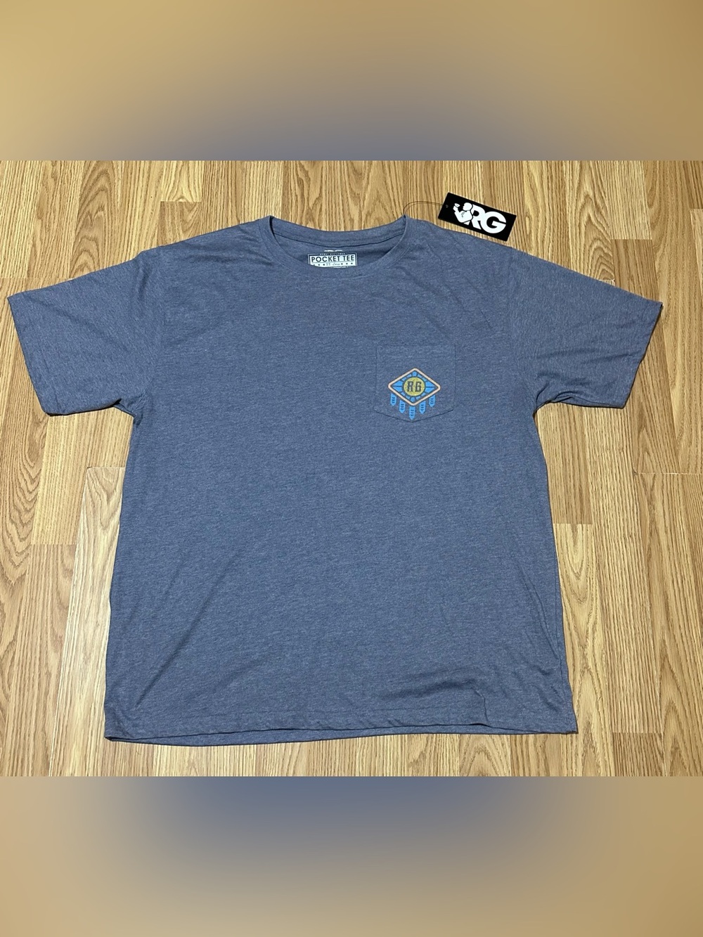 Rowdy Gentleman (RG)Pocket Tee in Blue-Gray w/ RG Chest Logo & Phoenix OB - XXL